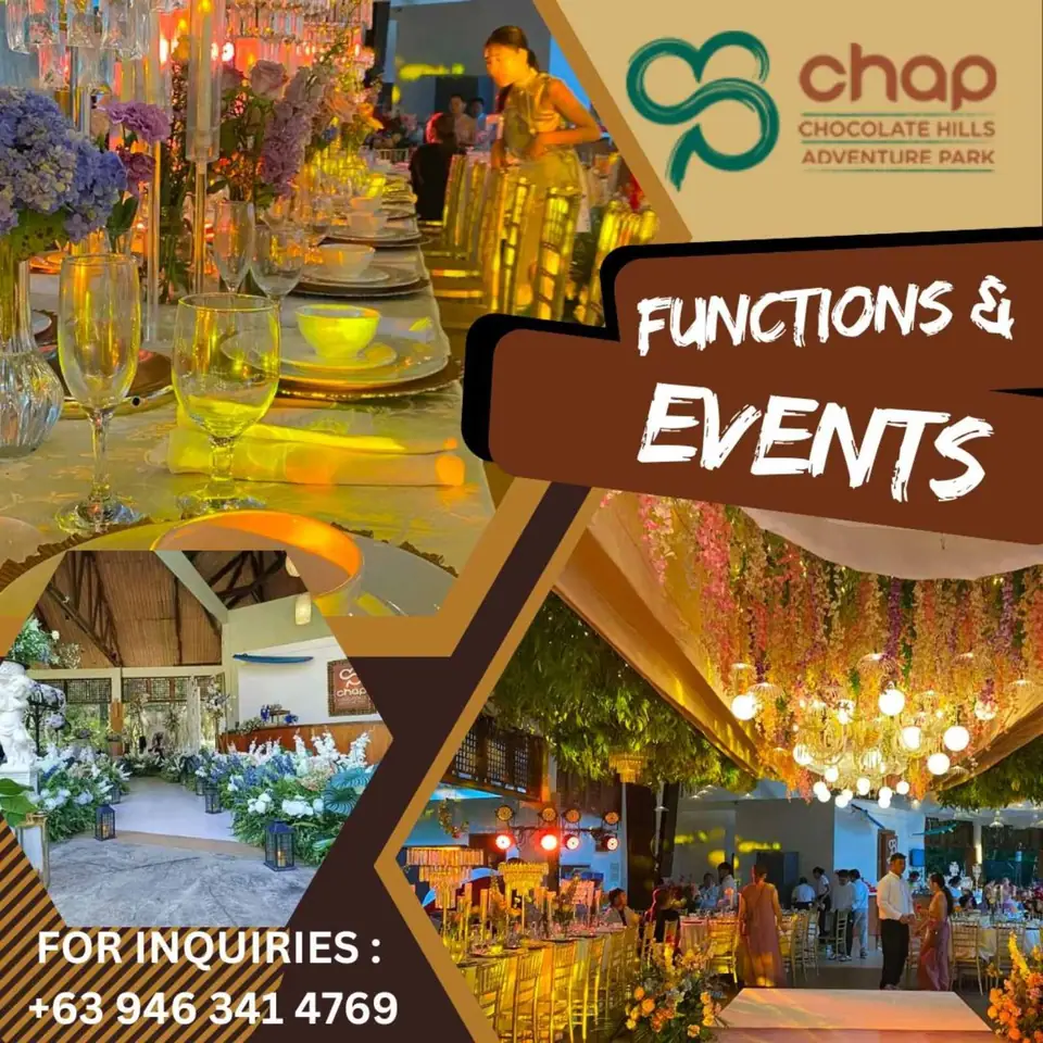 Functions and events at Chocolate Hills Adventure Park. For inquiries call +63 946 341 4769.